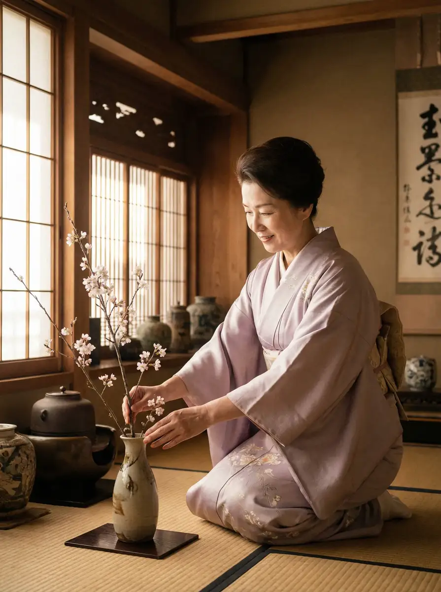 一位优雅的 海角吃瓜导航 | 海角吃瓜官方入口~热点海角吃瓜分享平台 在和室中插花